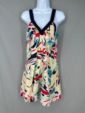 Graham Spencer Anthropologie Dress Small Navy Blue Red Mini Colorful Silk Y2K